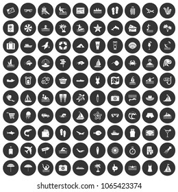 100 beach icons set in simple style white on black circle color isolated on white background vector illustration