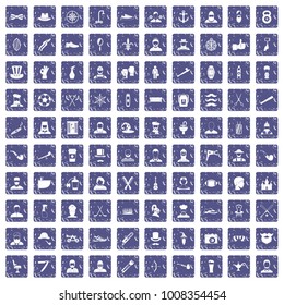 100 beard icons set in grunge style sapphire color isolated on white background vector illustration