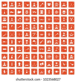 100 beard icons set in grunge style orange color isolated on white background vector illustration