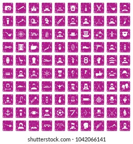 100 beard icons set in grunge style pink color isolated on white background vector illustration