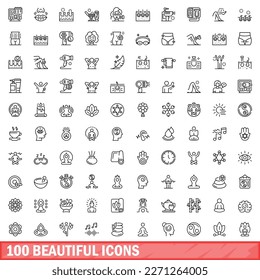 100 hermosos íconos. Ilustración de esquema de 100 iconos hermosos conjunto de vectores aislados en fondo blanco