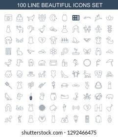 100 beautiful icons. Trendy beautiful icons white background. Included line icons such as nail polish, hairdresser peignoir, eyeshadow palette. beautiful icon for web and mobile.