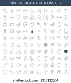 100 beautiful icons. Trendy beautiful icons white background. Included line icons such as moon and stars, bear, traffic light, goose, woman shoe. beautiful icon for web and mobile.