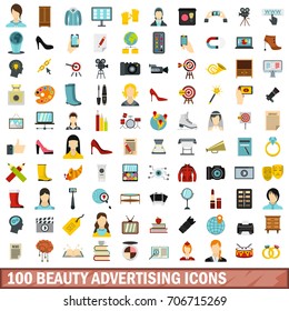 100 beauty advertising icons set in flat style for any design vector illustration