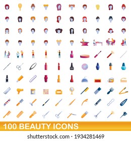 100 beauty icons set. Cartoon illustration of 100 beauty icons vector set isolated on white background