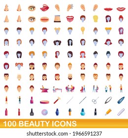 100 beauty icons set. Cartoon illustration of 100 beauty icons vector set isolated on white background