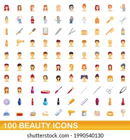 100 beauty icons set. Cartoon illustration of 100 beauty icons vector set isolated on white background