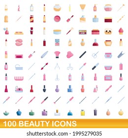100 beauty icons set. Cartoon illustration of 100 beauty icons vector set isolated on white background