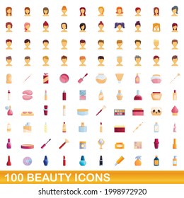 100 beauty icons set. Cartoon illustration of 100 beauty icons vector set isolated on white background