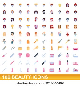 100 beauty icons set. Cartoon illustration of 100 beauty icons vector set isolated on white background