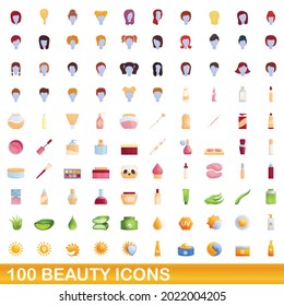 100 beauty icons set. Cartoon illustration of 100 beauty icons vector set isolated on white background