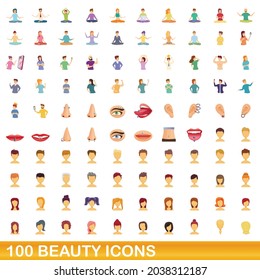 100 beauty icons set. Cartoon illustration of 100 beauty icons vector set isolated on white background