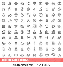 100 beauty icons set. Outline illustration of 100 beauty icons vector set isolated on white background