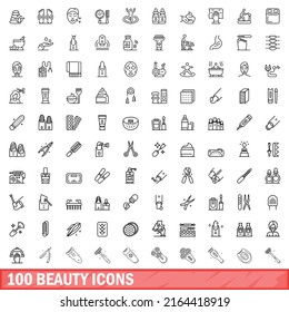 100 beauty icons set. Outline illustration of 100 beauty icons vector set isolated on white background