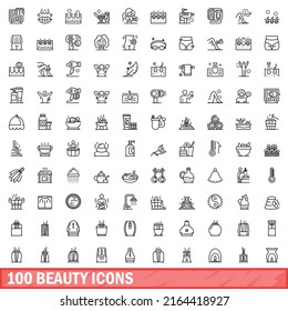 100 beauty icons set. Outline illustration of 100 beauty icons vector set isolated on white background