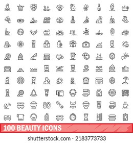 100 beauty icons set. Outline illustration of 100 beauty icons vector set isolated on white background
