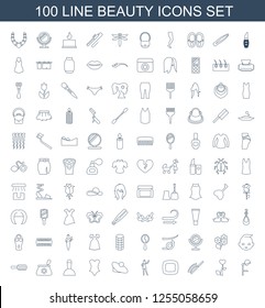 100 beauty icons. Trendy beauty icons white background. Included line icons such as salon hair dryer, heart flower, hair brush, soap, dancing woman. beauty icon for web and mobile.