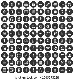100 beauty and makeup icons set in simple style white on black circle color isolated on white background vector illustration