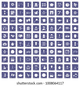 100 beauty product icons set in grunge style sapphire color isolated on white background vector illustration