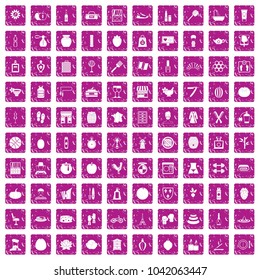 100 beauty product icons set in grunge style pink color isolated on white background vector illustration