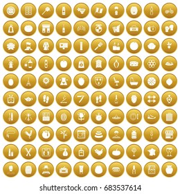 100 beauty product icons set gold