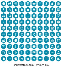 100 beauty product icons set in sapphirine hexagon isolated vector illustration