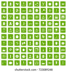 100 beauty product icons set in grunge style green color isolated on white background vector illustration
