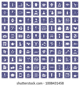100 beauty salon icons set in grunge style sapphire color isolated on white background vector illustration