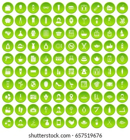 100 beauty salon icons set green circle isolated on white background vector illustration