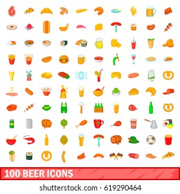 100 beer icons set in cartoon style for any design vector illustration