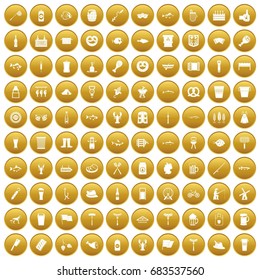 100 beer icons set gold