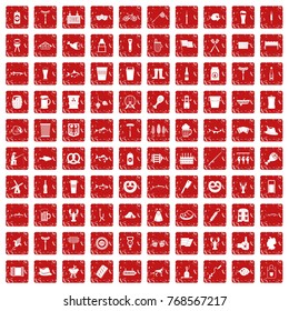 100 beer icons set in grunge style red color isolated on white background vector illustration