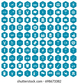 100 beer icons set in sapphirine hexagon isolated vector illustration
