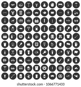 100 beer icons set in simple style white on black circle color isolated on white background vector illustration