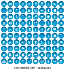100 beer party icons set blue