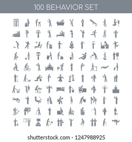 100 behavior universal icons pack with Man Welding, Old Walking, Two Friends, Sitting Headache, Taking a Selfie, Men Meeting, Vacuum, Three Conference, Window Cleaning, Cleaner