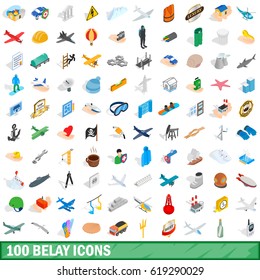 100 belay icons set in isometric 3d style for any design vector illustration
