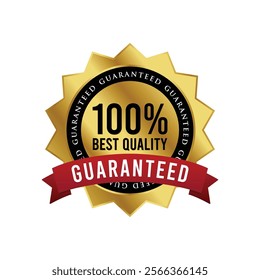 100% Best Quality Guaranteed Badge with Red Ribbon and Star Object for Business, Website, Sales Page and Products Funnel