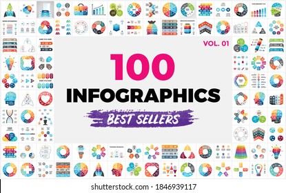 100 Best-Selling Vector Infographic Elements - set 1. Presentation slide templates. Perfect for any industry from social media and startups to ecology and creative thinking.