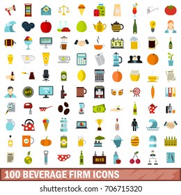 100 beverage firm icons set in flat style for any design vector illustration