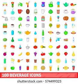 100 beverage icons set in cartoon style for any design vector illustration