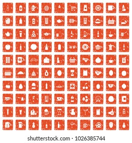 100 beverage icons set in grunge style orange color isolated on white background vector illustration