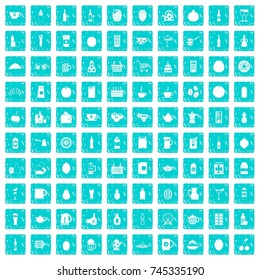 100 beverage icons set in grunge style blue color isolated on white background vector illustration