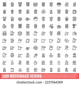 100 beverage icons set. Outline illustration of 100 beverage icons vector set isolated on white background