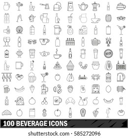100 beverage icons set in outline style for any design vector illustration