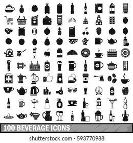 100 beverage icons set in simple style. Illustration of beverage icons isolated vector for any design