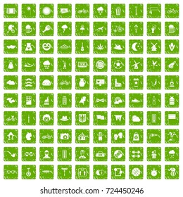100 bicycle icons set in grunge style green color isolated on white background vector illustration