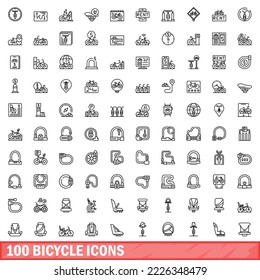 100 bicycle icons set. Outline illustration of 100 bicycle icons vector set isolated on white background