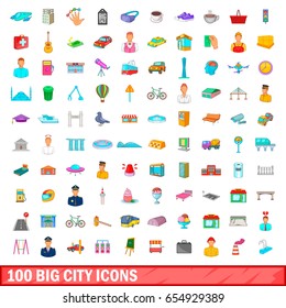 100 big city icons set in cartoon style for any design vector illustration