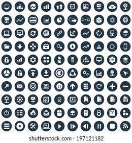 100 big data, database icons circle background